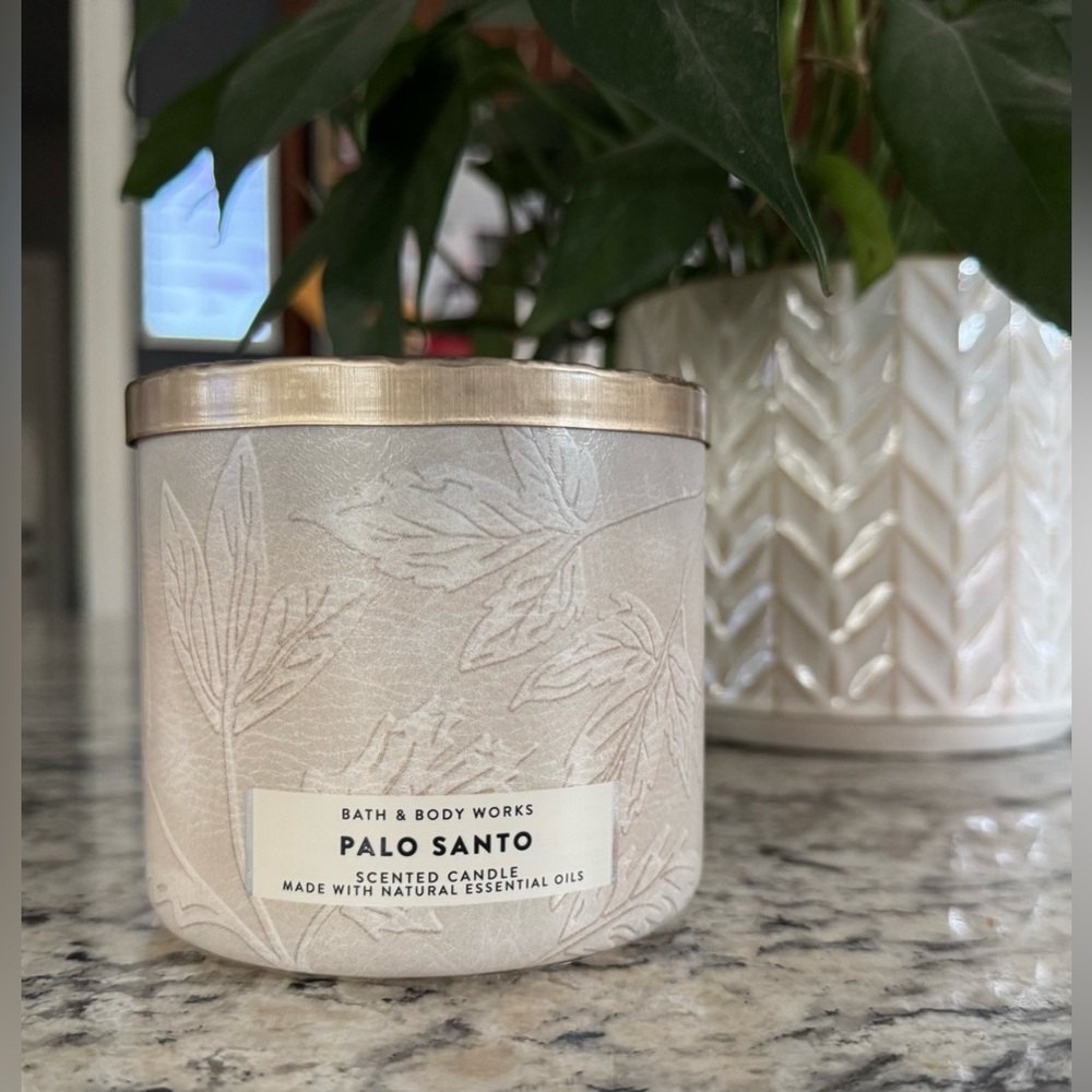 NWT Bath & Body Works Palo Santo Large 3 Wick Candle In Glass Jar & Lid 14.5oz